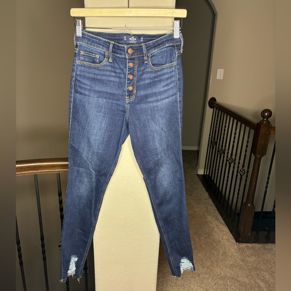 Hollister High Rise Super Skinny Button Fly Denim Jeans size 28/28 Dark Wash